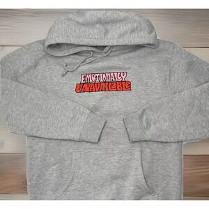 Emotionally Unavailable‎ Box Logo Pullover Hoodie Mens S Heather Gray NWOT